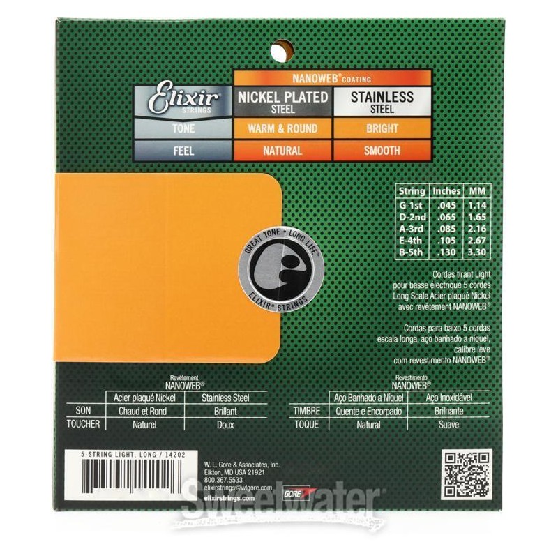 Elixir Strings 14202 Nanoweb Light Long Scale 5-String Electric Bass