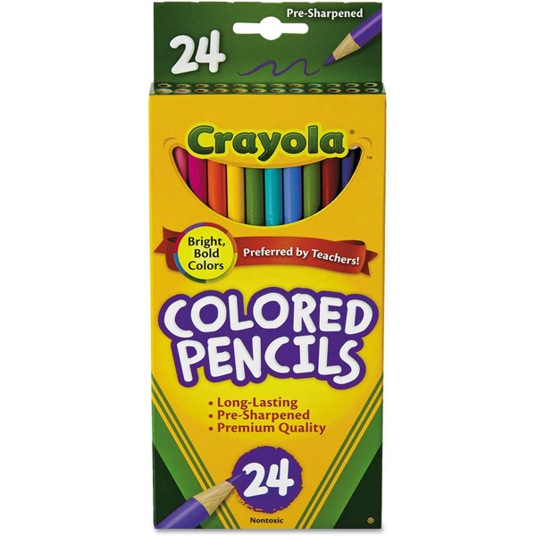 Crayola Products - Crayola - Pencils Long Cannon Woodcase Color, 3.3mm, 24 Assorted Colors / Set - Sold as 1 Set - Presharpened Points. - Bright colors and smooth Laydown. - Made from reforested wood.