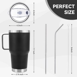 DYNAMIC SE 30 oz Tumbler With Handle, Double Wall Stainless Steel Vacuum Insulated Travel Mug with Splash-Proof Lid Metal Straw and Brush (Black)