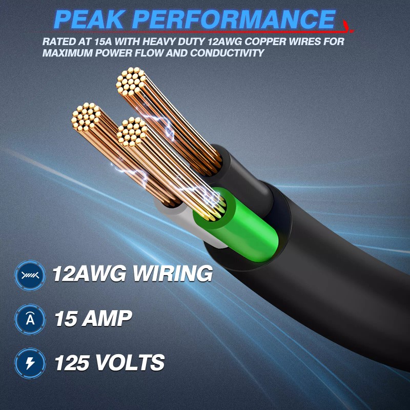 MICTUNING 20" Cord For Boat Trucks Trailer 15 Amp AC