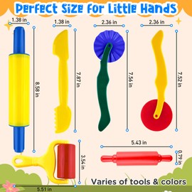 Clay and Play Dough Tools 6 Pieces Basic Dough Tool Set for Kids, Variety of Rolling Pins, Rollers, Cutters