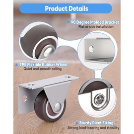 Anobeyi 1.25-Inch Mini Fixed Casters Set of 4, Low Profile Wheels with Steel Flat Plate, Silent Side Mounted Caster Wheels for Storage Box, Cabinet, Underbed Drawer, Small Furniture (1.25inch, 4)