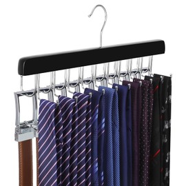 TOPIA HANGER 20 Hooks 2 in 1 Belt Tie Hanger for Closet Max 30 Belts with 30 Ties Capacity, Belt Tie Racks Wooden Hanger for Closet Organizer Storage “U” Fit for Belt and “一” Fit for Tie - CT47B