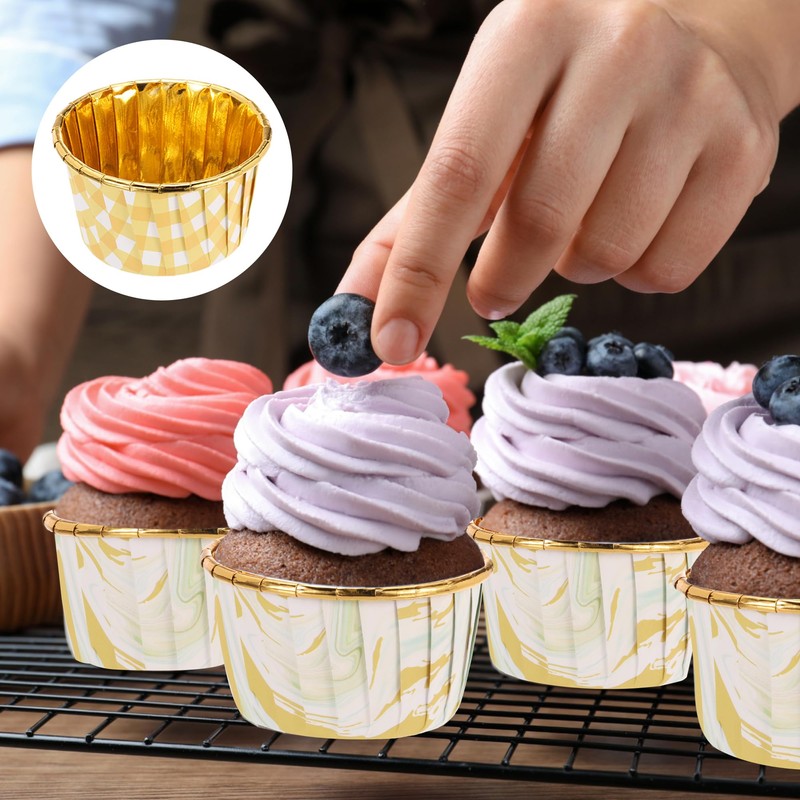 sourcing map 50 Pcs Single-Sided Aluminum Foil Cupcake Liners, Greaseproof