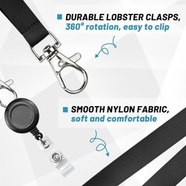Retractable Badge Holder Lanyard with Retractable id Badge Holder with Clip Reel for id Badges Vertical Quick Release Safety Lanyard，Pack of 2 (Black, One Size)