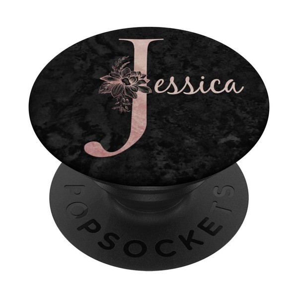 Jessica Name Personalized Pink Rose on Black Design PopSockets PopGrip: