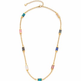 Leonardo Jewels Bruna 023230 Women's Necklace Stainless Steel IP Gold with Various Half Gemstones, Length 45-50 cm, Special Jewellery Gift for Women, Stainless Steel, No Gemstone