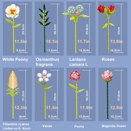 Flower Bouquet Building Set with Vase, 3D Puzzles Artificial Flowers for Adults Creative Flowers Building Blocks Set Toy DIY Decor for Home Office,Creative Gift for Lover (7)