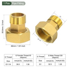 YOKIVE Pipe Fitting, Water Meter Coupling G1-1/4 Female x G1 Male Thread Hex Connector Adapter, Great for Bathroom Pipe Device, Water Pipe (Gold, 50.8-mm)