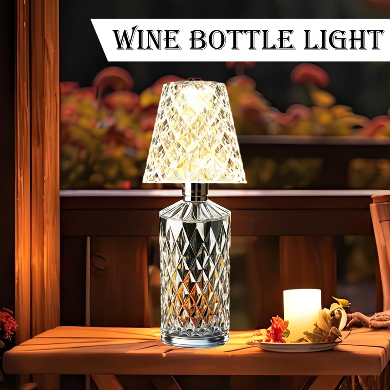 Fozxsvg Crystal Clear Bottle Light, Table lamp, Rechargeable LED Wine