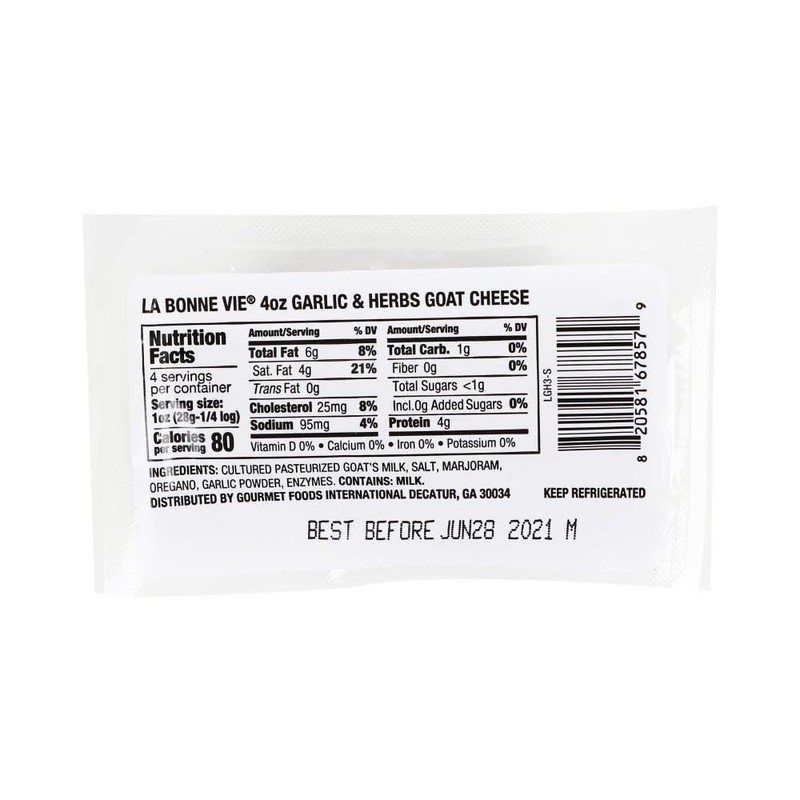 La Bonne Vie Garlic & Herbs Goat Cheese Log, 4