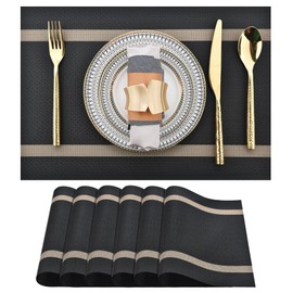 Ausein Manteles Individuales para Mesa 6 Piezas, Tapetes para Mesa de Comedor Antideslizante, Resistente al Calor, Individuales para Mesa PVC,Fácil de Limpiar,para el Restaurante,Cocina,Hotel (Negro)