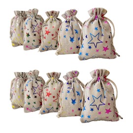 Daihellenstone 20 Pack 4×5.6 Inch Star Burlap Drawstring Bags Packing Storage Linen Pouches Sacks for Party Supplies