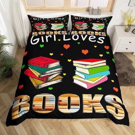 Book Lovers Duvet Cover Just A Girl Who Loves Book Bedding Set for Kids Boys Girls Best Bookworm Gifts Comforter Cover Reading Lover Bedspread Cover 2Pcs Zipper Single Size Boys