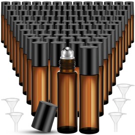 Sumind 150 Pcs Essential Oil Roller Bottles 10 ml Glass Roller Bottles with Stainless Steel Roller Balls Empty Bottles Leak Proof Roll on Bottles with 5 Funnel for Travel Perfume Essential Oil (Amber)