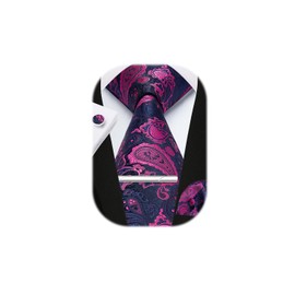 Enlision Hot Pink Ties for Mens Paisley Tie and Pocket Square Set Cufflinks Ties