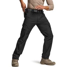 CQR Men's Flex Ripstop Tactical Pants, Water Resistant Stretch Cargo Pants, Lightweight EDC Hiking Work Pants, Dura Flex Black, 36W x 36L
