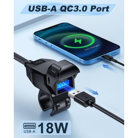 EXTRACTME Motorcycle Phone Charger, Quick Charge 3.0 Motorcycle USB Charger with LED Light and Automatically ON/Off Switch, Waterproof U-Type Terminal to USB Adapter for Phone