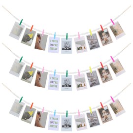 KLOGTSIND Hanging Photo Display Wall Decor, 3PCS Boho Wooden Bead Garland Collage Picture Frame with 9 Different Random Colors Wood Clips for Boho Bedroom, Living Room, Office, Dorm Decor