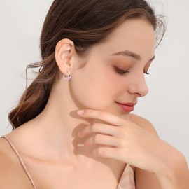 Kootwo Cross Hoop Earrings 925 Sterling Silver Religious Cross Earrings Christian Cross Jewelry for Girls Women Men, Sterling Silver, pink opal