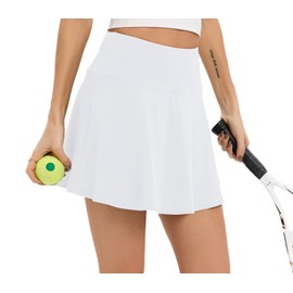 Timuspo Women's Pleated Tennis Skirt with Bottoms, High Waist Athletic Skorts with Pockets, Perfect for Summer Sports, Hiking, Running, White