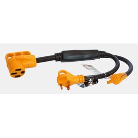 RecXtra RV Power Cord Adapter Y Split 50 amp Female to (1) 30 amp -(1) 15 amp Male BLACK