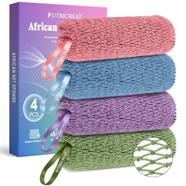 Paquete de 4 esponjas africanas auténticas, exfoliantes, para el cuerpo y la espalda, mejor que las esponjas tradicionales, perfecto para la ducha dia
