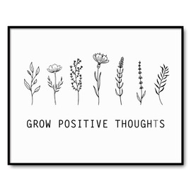 Grow Positive Thoughts, Wildflower Wall Art, Positive Quote for School, Plant Lover Gift, Positive Quote Print, Wall Art for Classroom, Sister Gift, Unframed (11X14 INCH)
