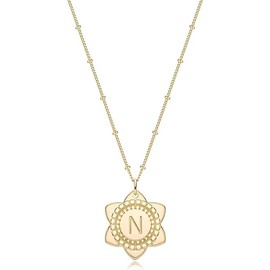 Jenosy 14K Gold-Plated Chain Women's Gold Initials Necklace Letters Chain Lily Flower Pendant Chains Hypoallergenic Fashion Jewellery for Women and Girls, Gold, No Gemstone