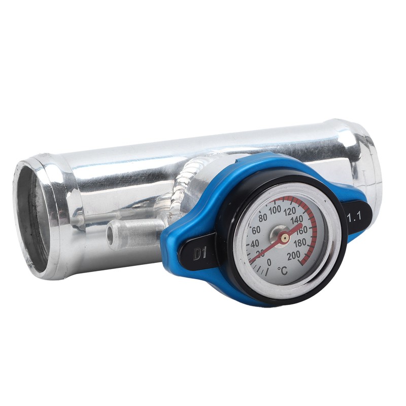 38mm/1.5in Inline Radiator Hose Filler Aluminum With Temperature Gauge for