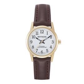 Miykon Gold Ladies Watches for Women - Dainty Analog Womens Watches for Small Wrists with Brown Genuine Leather Strap, Easy Reader Nurse Watch with Second Hand - Japanese Quartz, Waterproof to 100ft