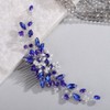 Wekicici Bride Blue Rhinestone Wedding Hair Comb Bridal Pearl Crystal