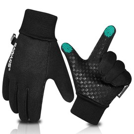 Kids Warm Winter Gloves Running Cycling Gloves Touch Screen Thermal Children Mittens Windproof Outdoor Anti-slip Riding Sports Gloves Football Walking Ski for Boys Girls (Black, L (10-12 Years))