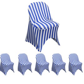 YOUR CHAIR COVERS - 6 Pack Stretch Spandex Folding Chair Cover Striped Royal Blue and White