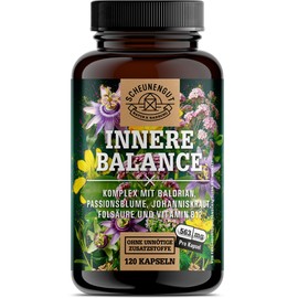 Inner Balance® St. John's Wort Valerian Passion Flower Capsules High Dose Important: Laboratory Tested Complex with Hypericin, Hyperforin, Folic Acid & Vitamin B12 Pack of 120 SCHEUNENGUT®