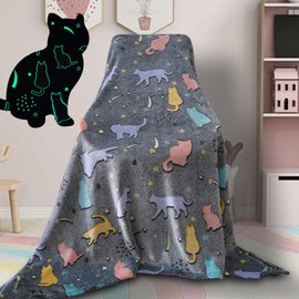 Welthtorm Glow in The Dark Cat Toddler Throw Blanket, Kids Boys Girls Fun Soft Flannel Sleep Blanket, 50"x60"