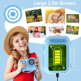 Kids Camera Instant Print Cameras That Print Photos, Black and White Instants Digital Camera for Toddler Pictures Printing 3.5IN Screen, Portable Toy Cameras Print Picture 3 12 Year Girls (Blue)