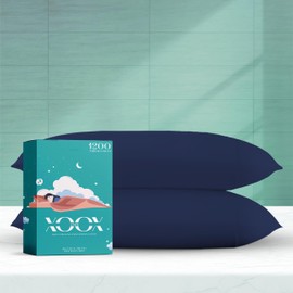 XOOX Linen 100% Egyptian Cotton Pillow Cases King Size Set of 2 - Luxury 1200 Thread Count Sateen Navy Blue Pillow Covers, Soft & Breathable 5 Star Hotel-Quality Pillowcases, Fits King Size Pillows