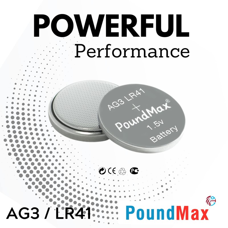 PoundMax AG3 LR41 Batteries 1.5v Alkaline Button Cell Battery -