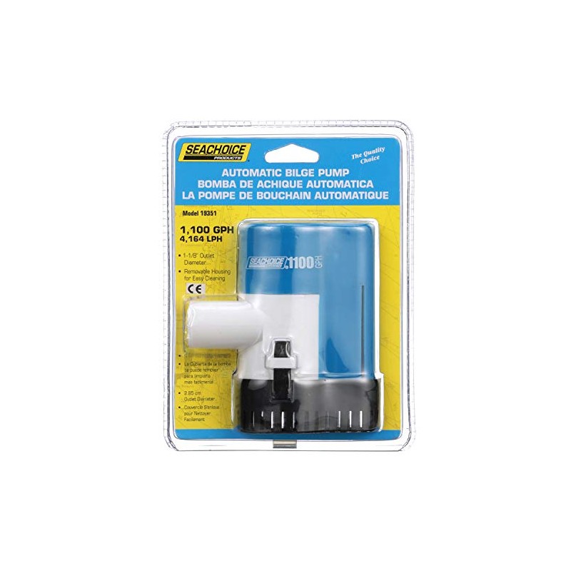Seachoice Automatic Bilge Pump, 1,100 GPH, 1-1/8 in. Hose Size,