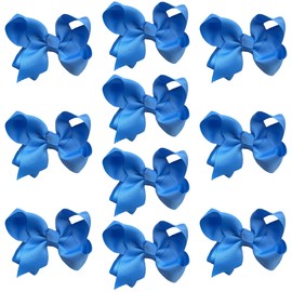 10pk Sky Blue Hair Bows Knots Clips Slides Grips 3" Inch 7.6cm Solid Colour Girls School Hairbow Accessories