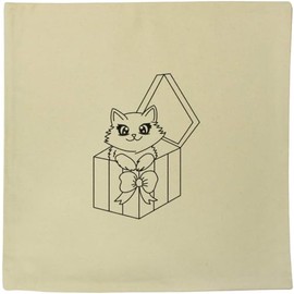 Azeeda 40cm x 40cm 'Christmas Cat in Gift Box' Canvas Cushion Cover (CV00046070)