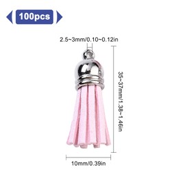 SUNNYCLUE 1 Box 100Pcs Tassels Leather Charms Bulk Pink Keyring Tassels Decoration Faux Suede Tassel Pendant with CCB Plastic Cord Ends for Jewellery Making DIY Craft Graduation Cap Decoration