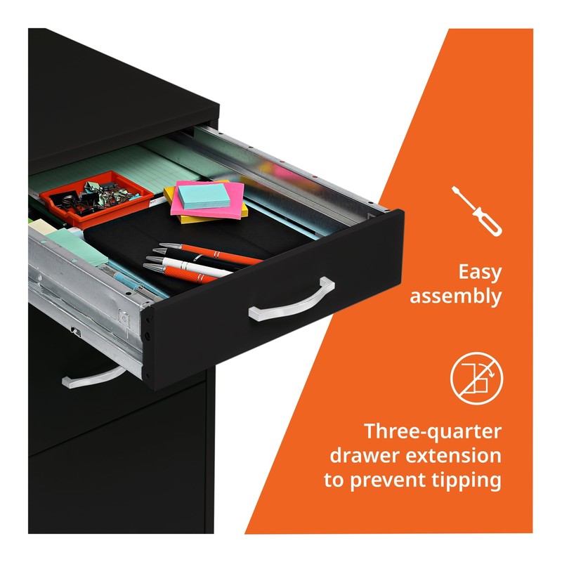 NuSparc Mobile 3 Drawer Locking Pedestal File Cabinet | Pre-Assembled