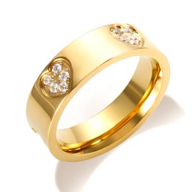 JINHUI Cubic Zirconia Heart Band Rings for Women, Cute Love Heart Plain Stackable Finger Ring Wedding Love Promise Ring, Size 6