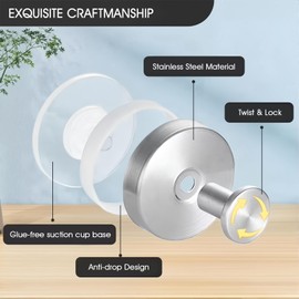 HYSDFCAZM Stainless Steel Glue-Free Suction Cup Hooks, Waterproof & Rustproof, Hanging up to 20 lbs, Removable Shower Hooks for Inside Shower, Kitchen, Tile, and Glass Surfaces