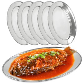 6 Packs Stainless Steel Oval Platter, Metal Plates, Oval Aluminum Platter for Decorative Snack Candy Pizza Fruit Camping Sliver Long & Deep 13 x 8.4 Inch