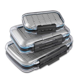 Gonex Fly Boxes for Fly Fishing Two-Sided Waterproof Lightweight Fly Fishing Box Easy Grip Transparent Lid Fly Fishing Lures Boxes Sizes A+B+C, Grey