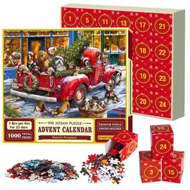 Christmas Dogs Advent Calendar Puzzle 1000 Pcs, Exquisite Christmas Jigsaw Puzzle Calendar 2024, Countdown for Xmas Holiday Gift for Adults & Teen