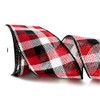 MTCELL Red, Black, and White Check Christmas Wired Ribbon -